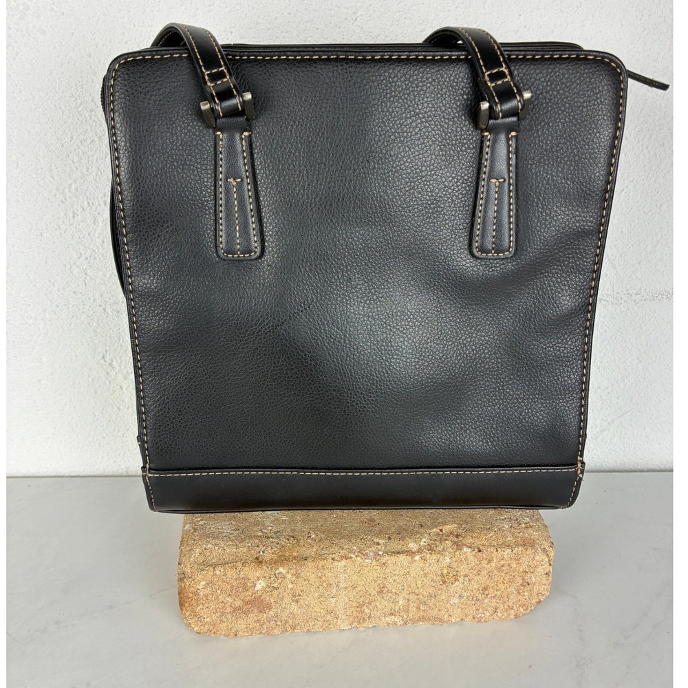 Liz Claiborne Black Shoulder Bag - Med - Pebbled Leather Contrast Stitch Classic